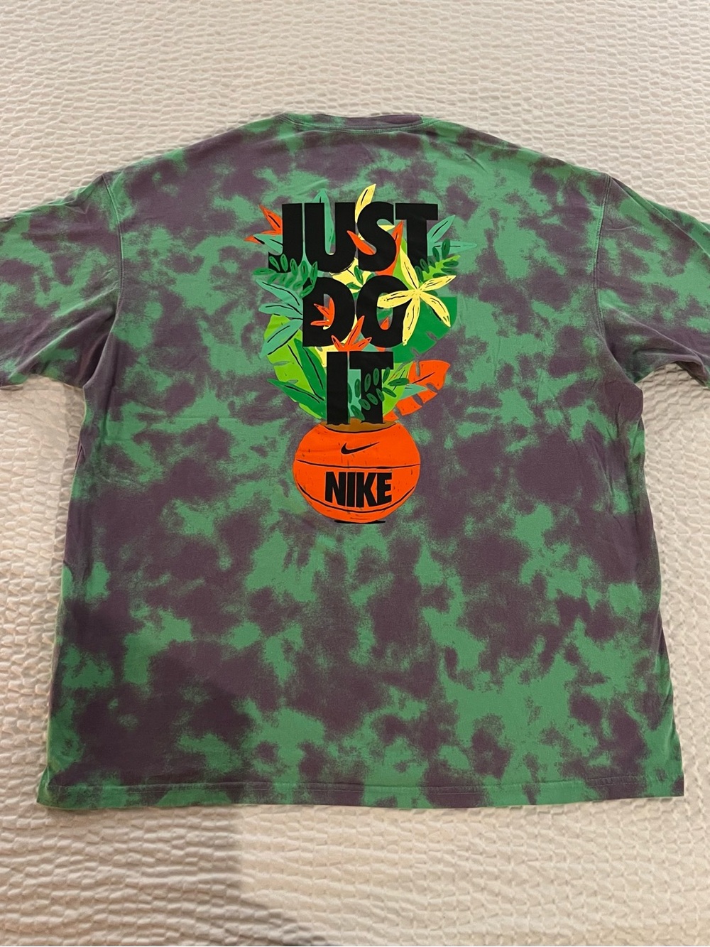 NIKE The Nike Tee Mens Size XL - Loose Fit - Green & Purple Tie Dye w/ orange